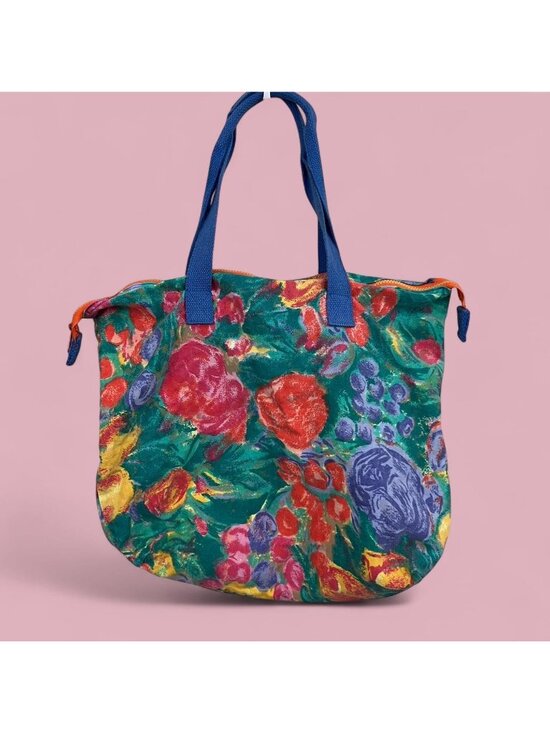 American Vintage Handbags - vintage 90s colorful floral boho granola beachy zip tote bag